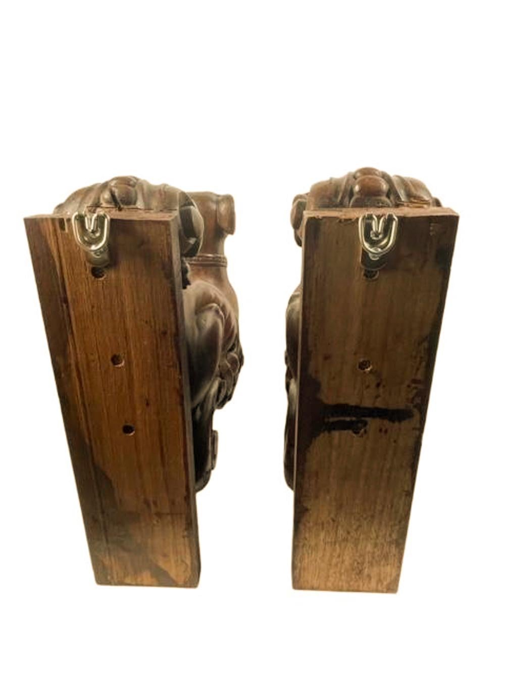 Pair 19th Century Carved Wood Figures of Recumbent Whippets on Foliate Brackets For Sale 1