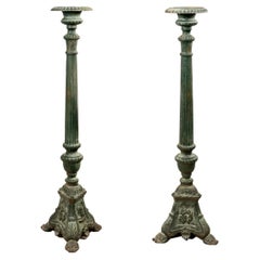Pair 19th Century Cast Iron Candle Stands
