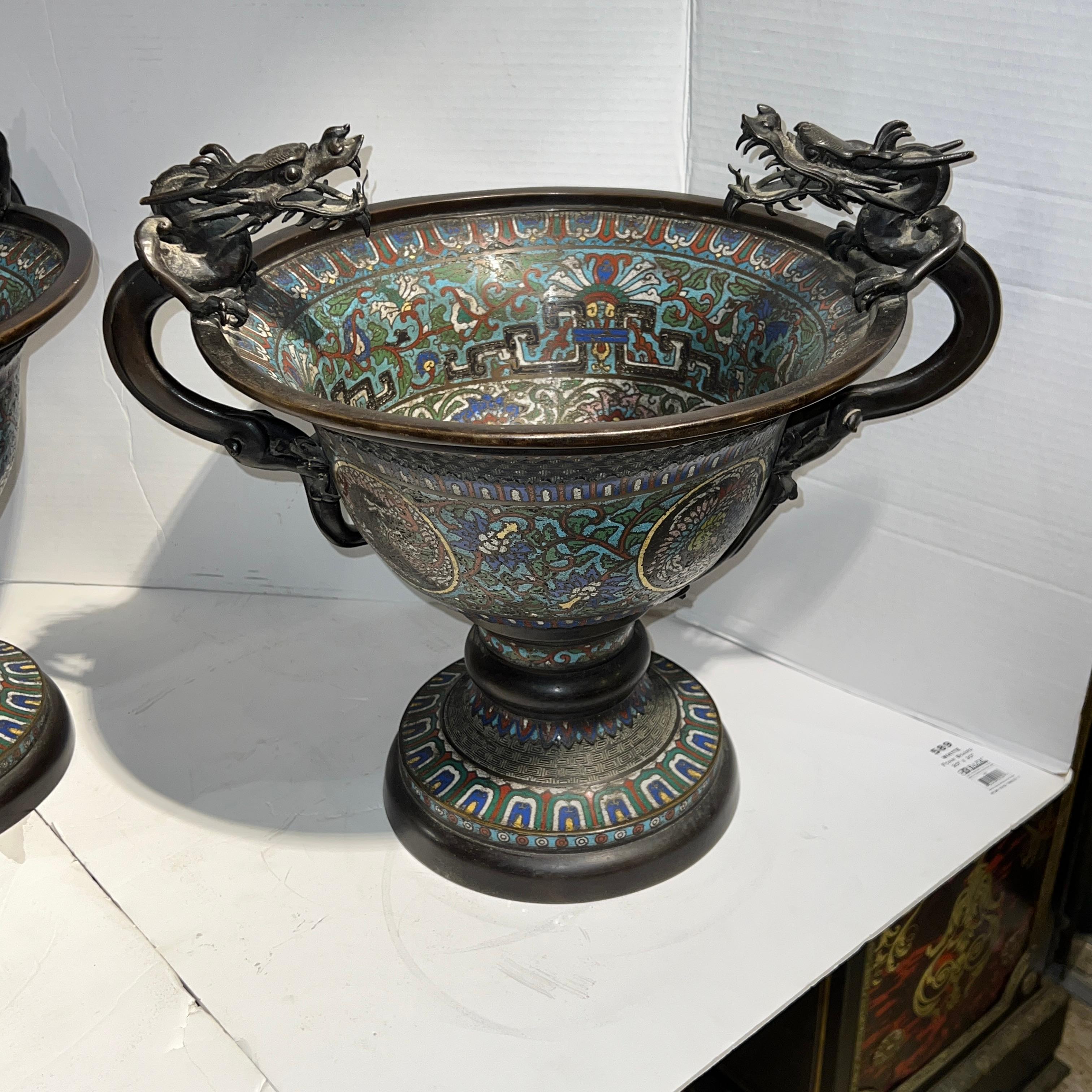 Pair 19th century Chinese Archaic Style Champleve Bronze Centerpiece Bowls For Sale 10