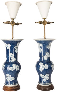 Pair of 19th Century Chinese Blue and White Vases/Lamps