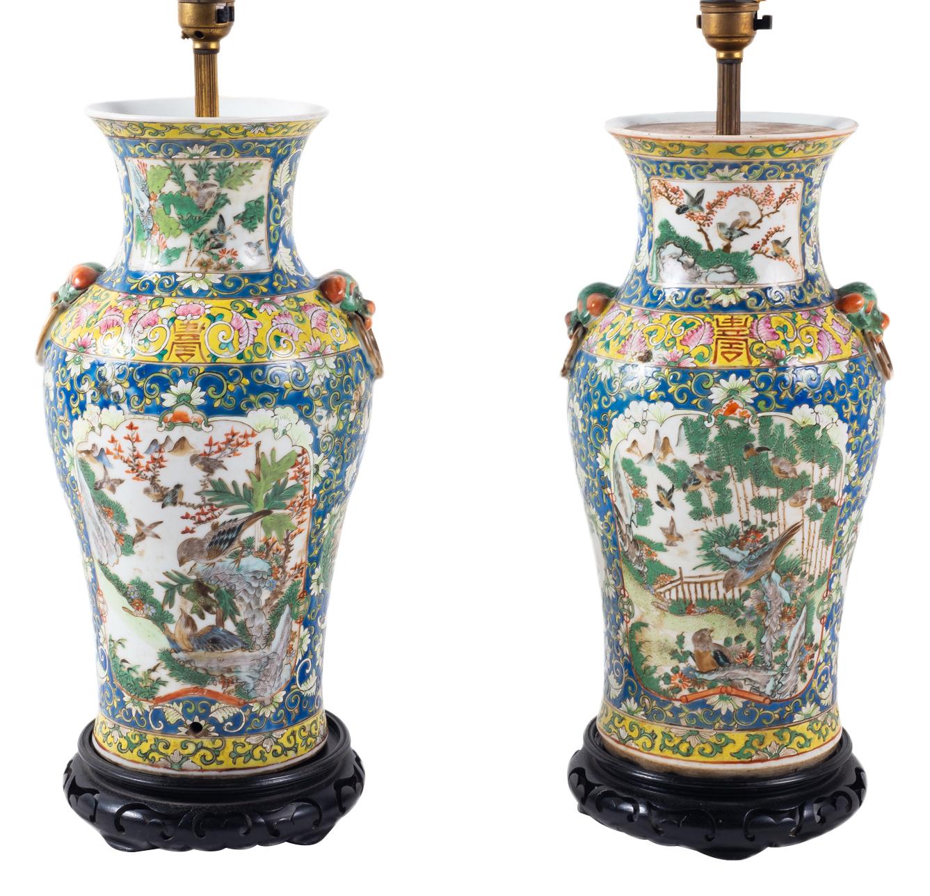 Pair of 19th Century Chinese Cantonese Porcelain Vases Lamps 5