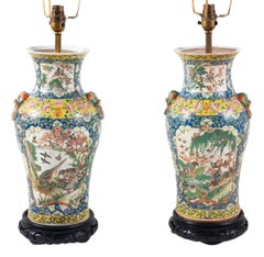 Pair of 19th Century Chinese Cantonese Porcelain Vases Lamps