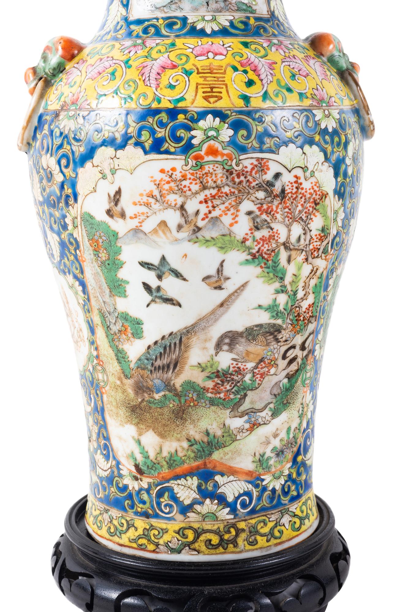 Chinese Export Pair of 19th Century Chinese Cantonese Porcelain Vases Lamps