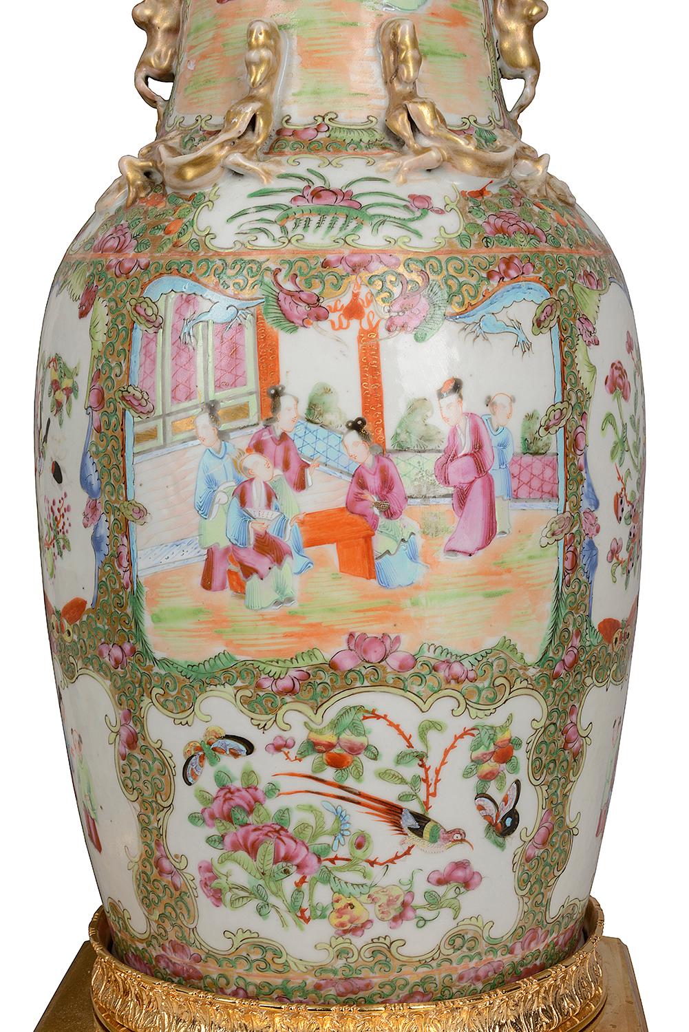 Hand-Painted Pair of 19th Century Chinese Cantonese / Rose Medallion Vases/ Lamps