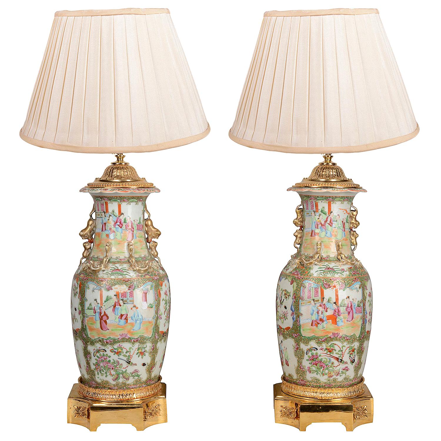 Pair of 19th Century Chinese Cantonese / Rose Medallion Vases/ Lamps