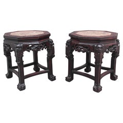 Pair 19th Century Chinese Carved Hardwood Occasional Tables
