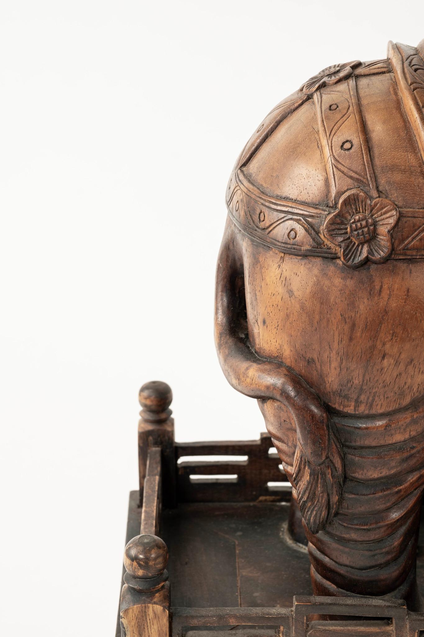 Pair 19th Century Chinese Carved Zitan Elephants Bronze Cloisonné Palm Fans For Sale 6