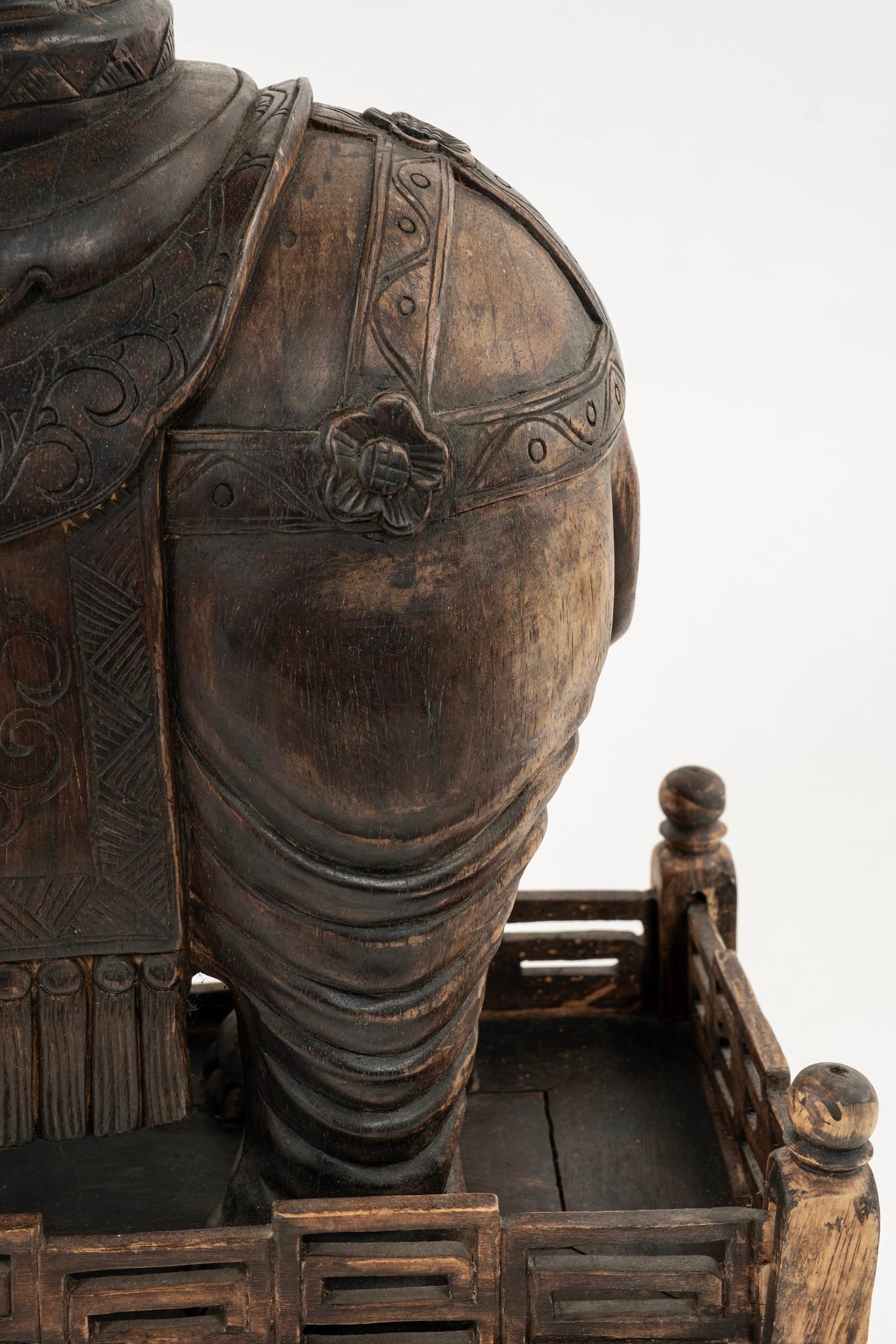 Pair 19th Century Chinese Carved Zitan Elephants Bronze Cloisonné Palm Fans For Sale 8