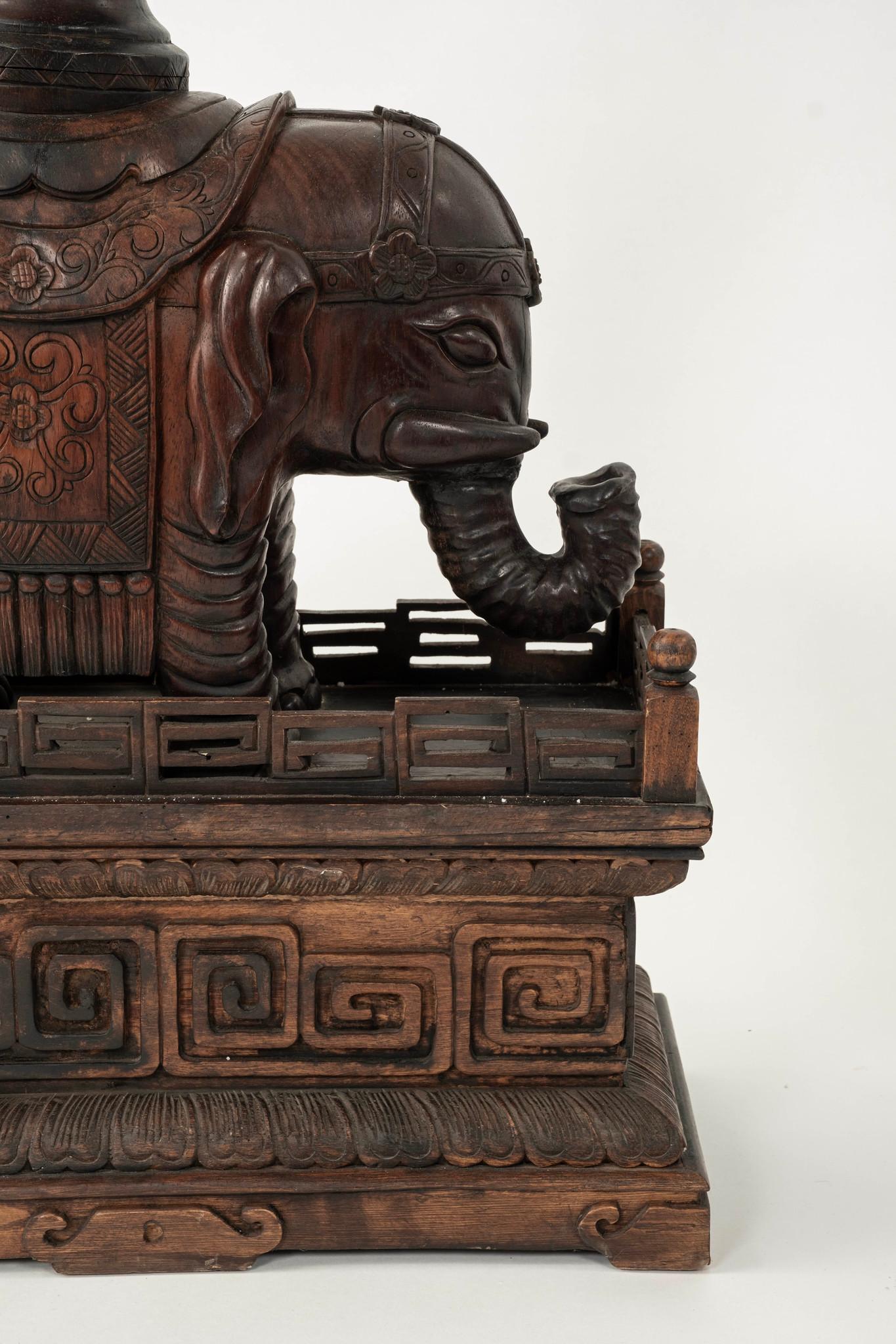 Pair 19th Century Chinese Carved Zitan Elephants Bronze Cloisonné Palm Fans For Sale 9