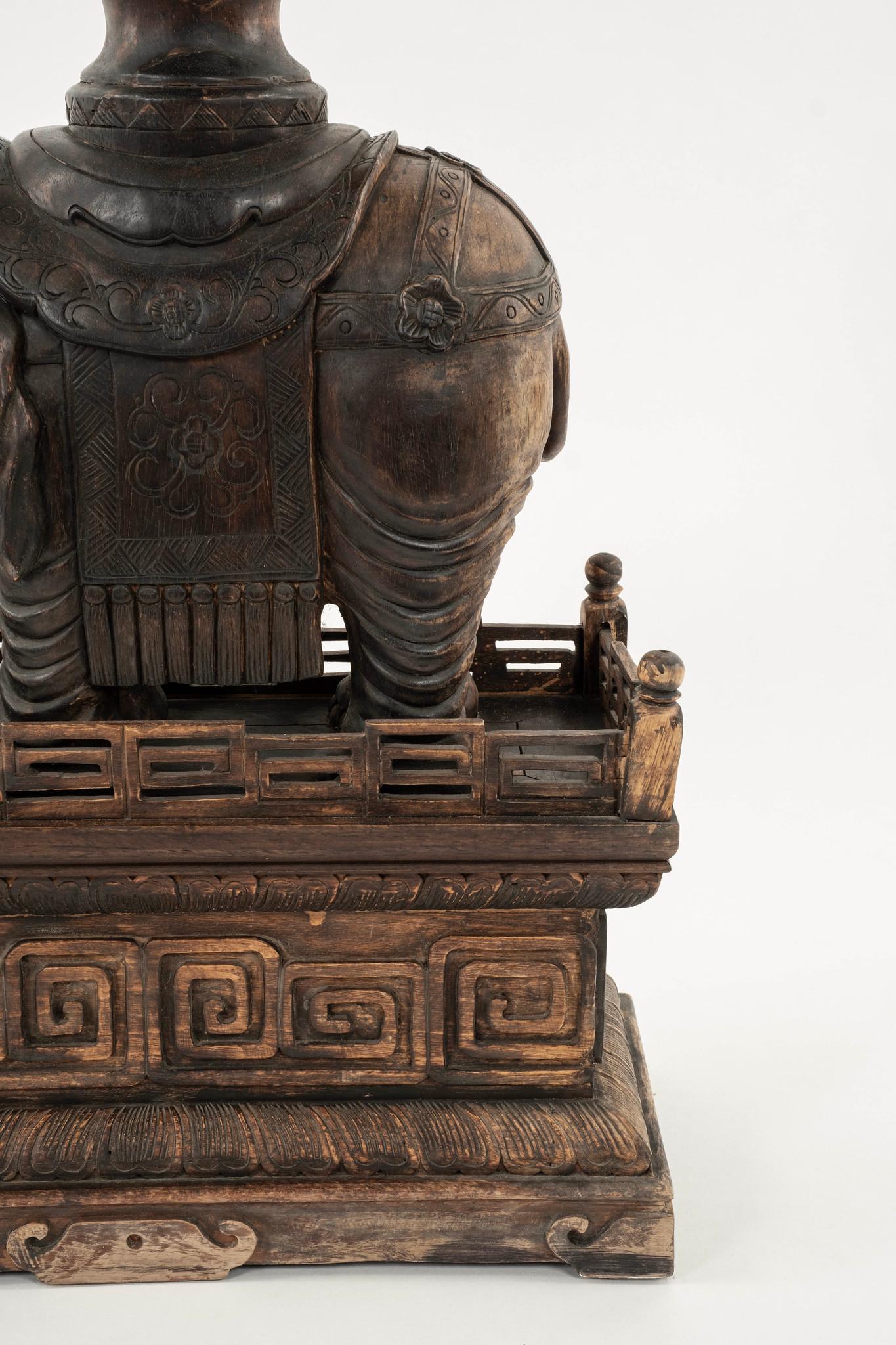 Pair 19th Century Chinese Carved Zitan Elephants Bronze Cloisonné Palm Fans For Sale 9