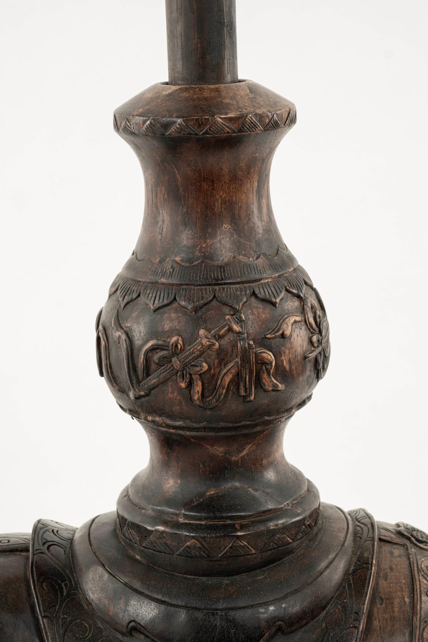 Pair 19th Century Chinese Carved Zitan Elephants Bronze Cloisonné Palm Fans For Sale 10
