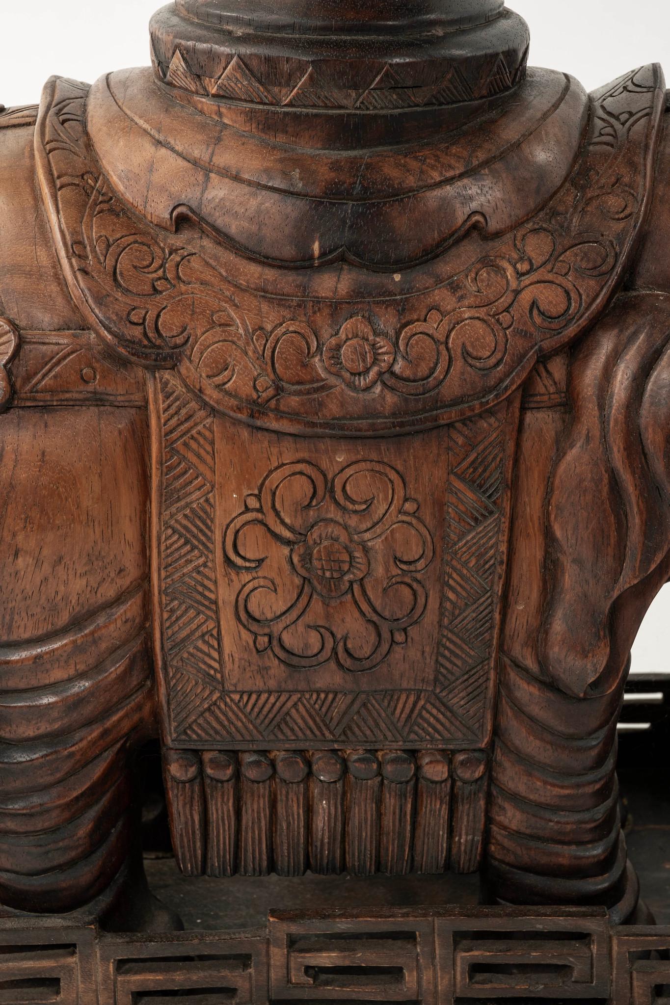 Pair 19th Century Chinese Carved Zitan Elephants Bronze Cloisonné Palm Fans For Sale 12