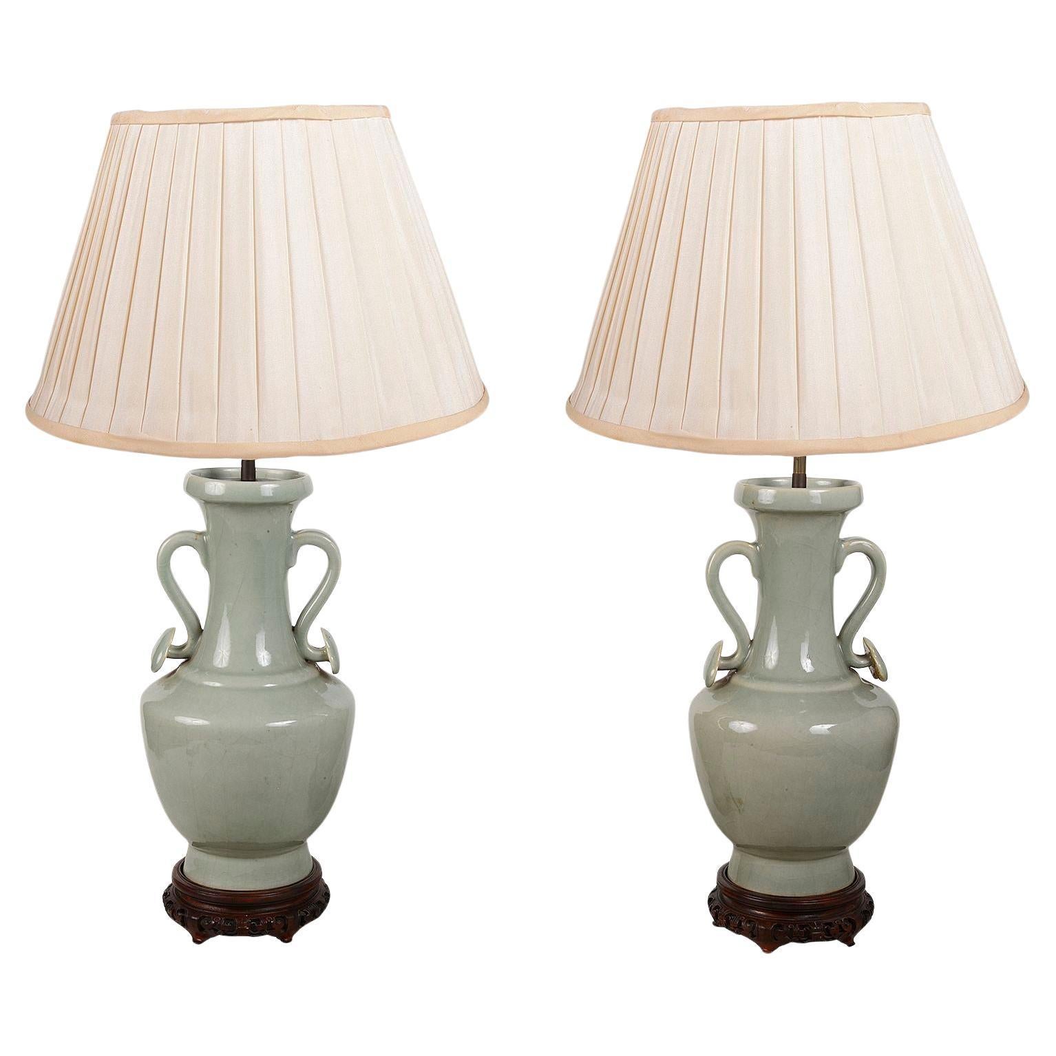 Pair 19th Century Chinese Celadon lamps