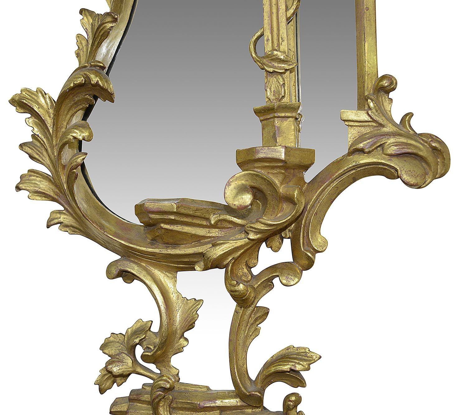 Hand-Carved Pair 19TH Century Chinese Chippendale Style Carved Giltwood Girondole For Sale