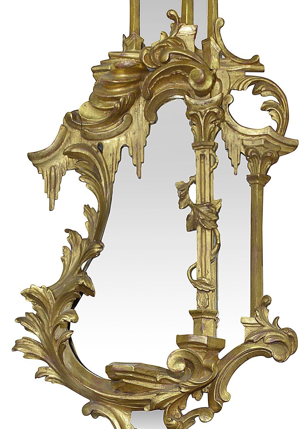 19th Century Pair 19TH Century Chinese Chippendale Style Carved Giltwood Girondole For Sale
