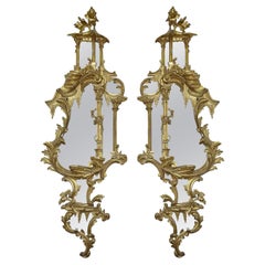 Pair 19TH Century Chinese Chippendale Style Carved Giltwood Girondole