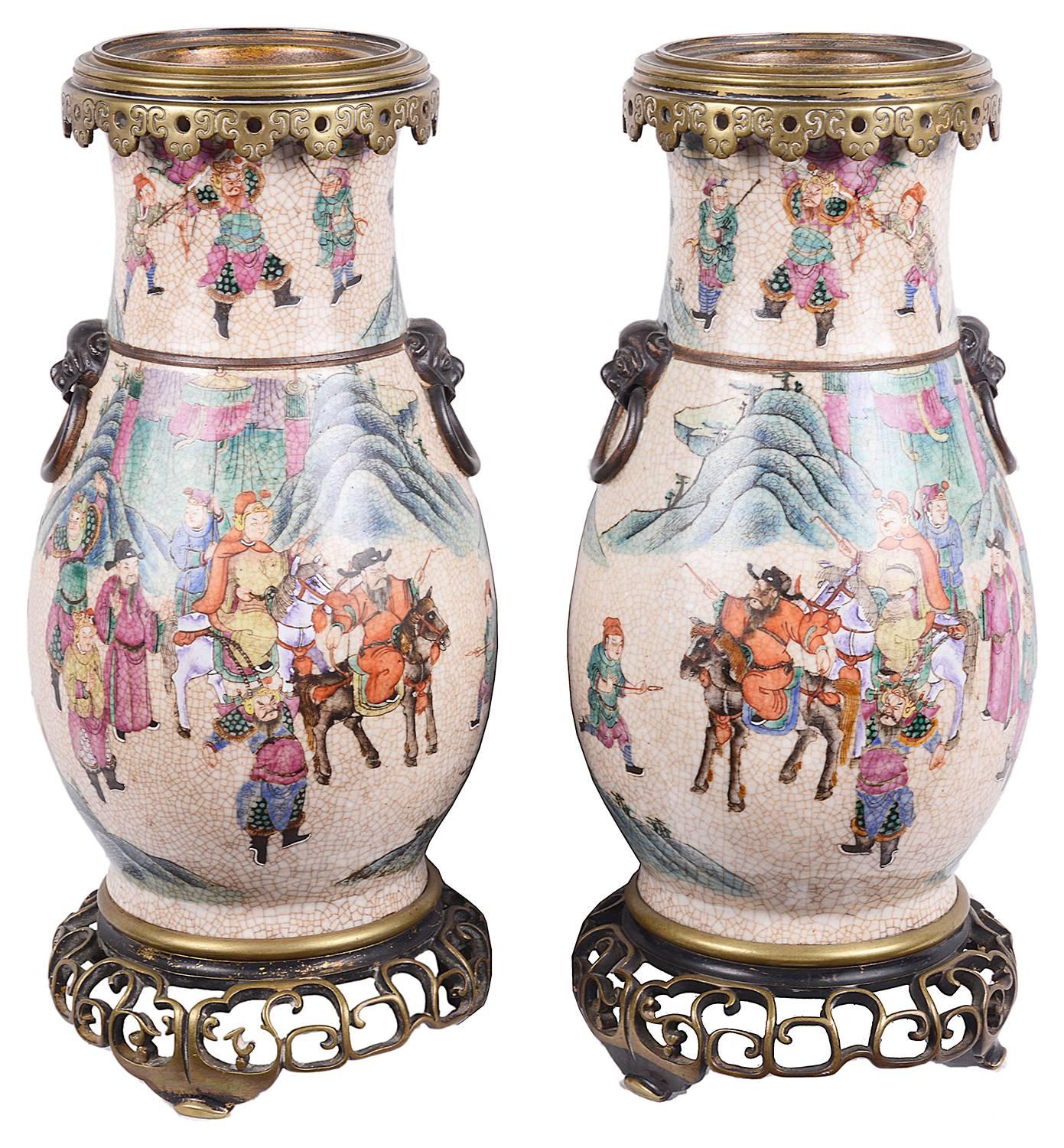Chinese Export Pair of 19th Century Chinese Crackelware Vases / Lamps For Sale
