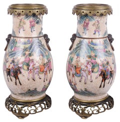 Pair of 19th Century Chinese Crackelware Vases / Lamps