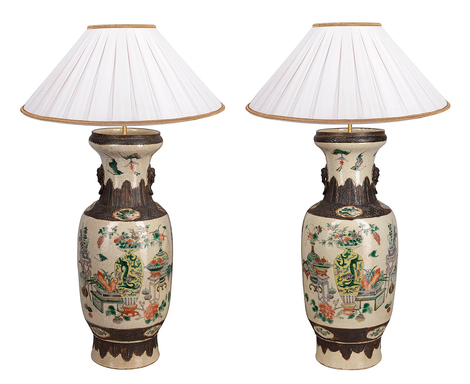 Pair of 19th Century Chinese Crackle-Ware Vases / Lamps 3