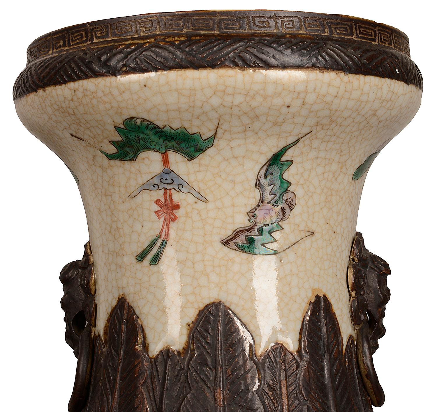 Chinese Export Pair of 19th Century Chinese Crackle-Ware Vases / Lamps