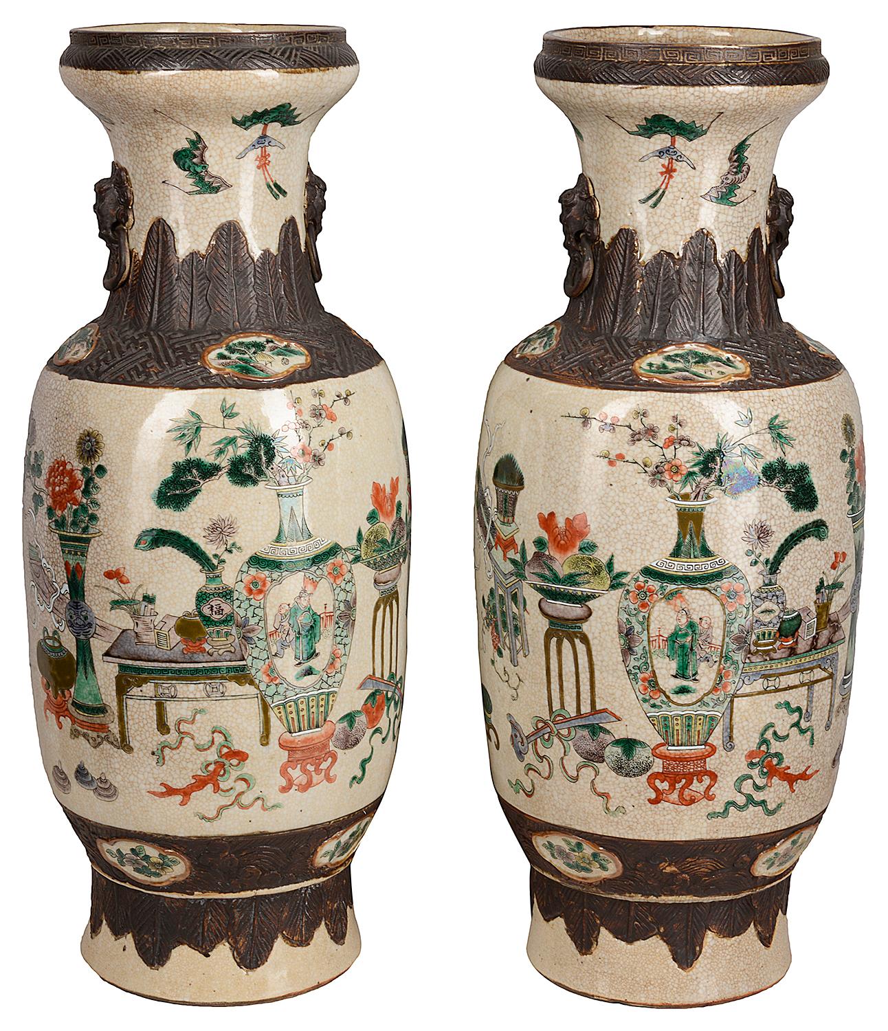 Pair of 19th Century Chinese Crackle-Ware Vases / Lamps In Good Condition In Brighton, Sussex