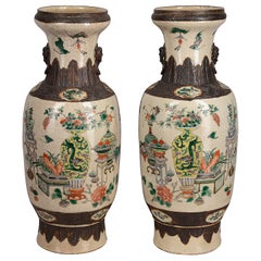 Pair of 19th Century Chinese Crackle-Ware Vases / Lamps