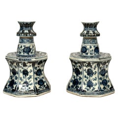 Pair 19th Century Chinese Export Porcelain Candlesticks for Persian Market