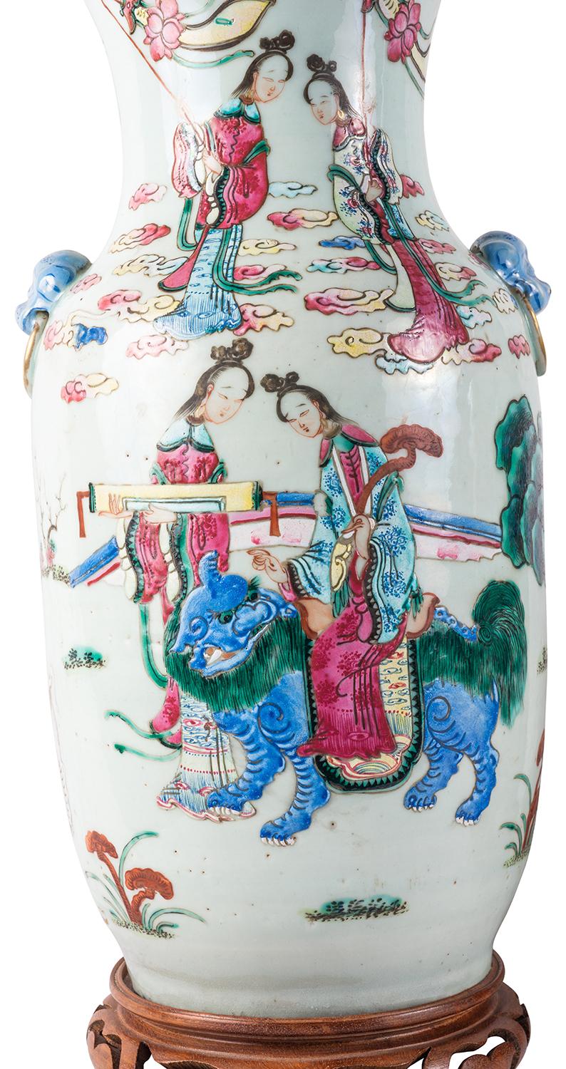 Chinoiserie Pair 19th Century Chinese Famille Famille Rose Vases / Lamps