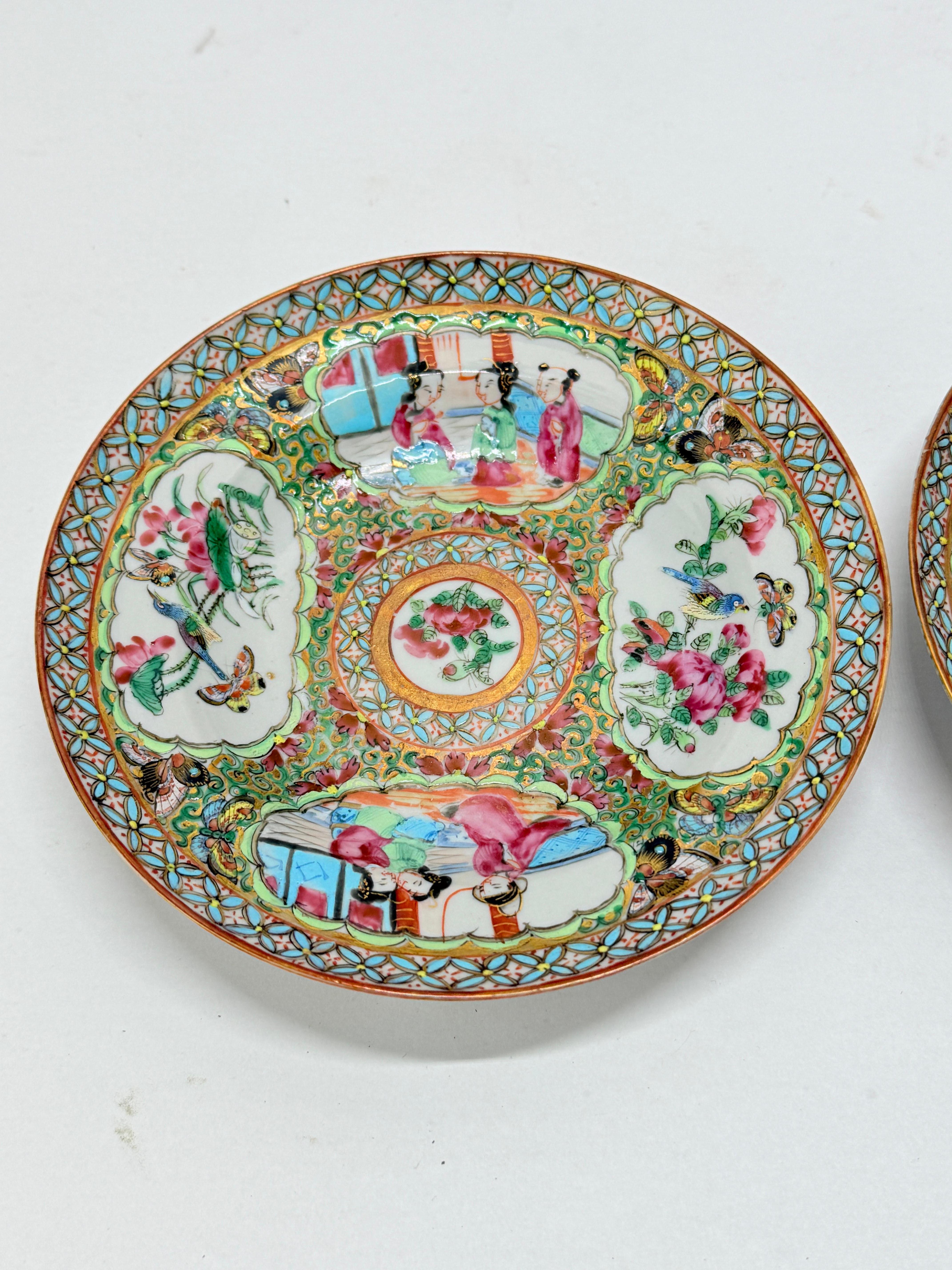 Enamel Pair, 19th Century Chinese Famille Rose Medallion Saucers For Sale