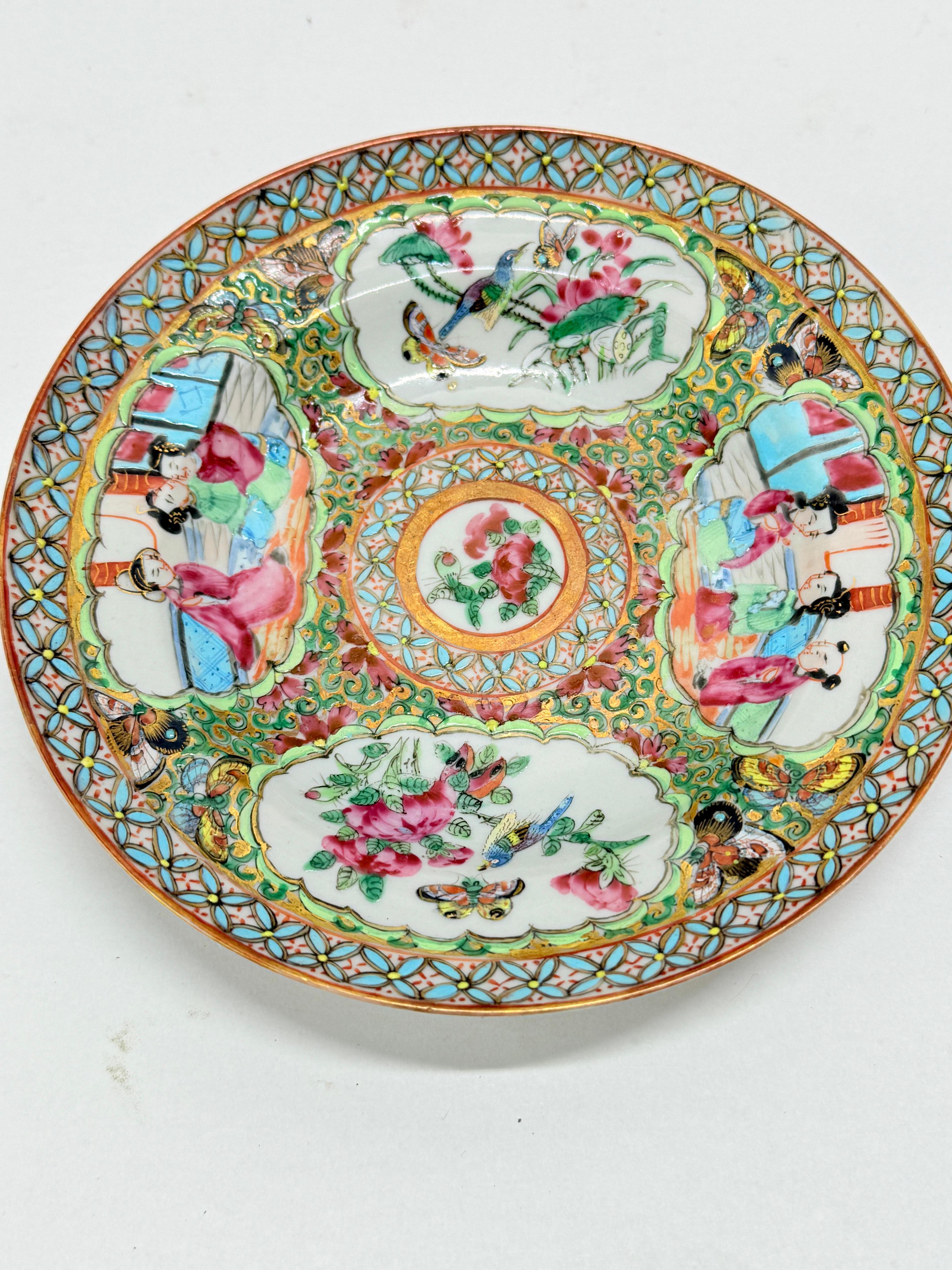 Pair, 19th Century Chinese Famille Rose Medallion Saucers For Sale 2