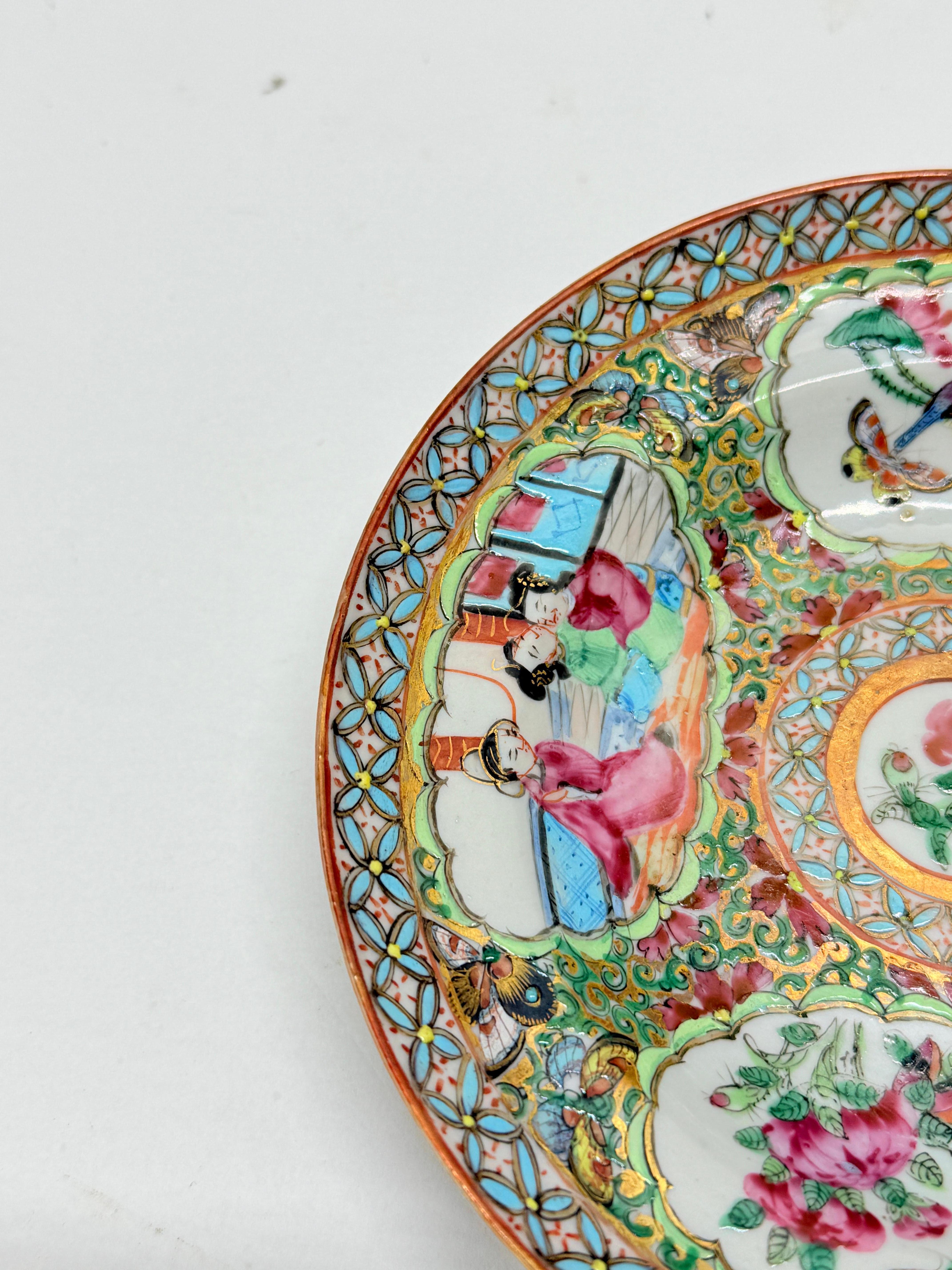 Pair, 19th Century Chinese Famille Rose Medallion Saucers For Sale 3