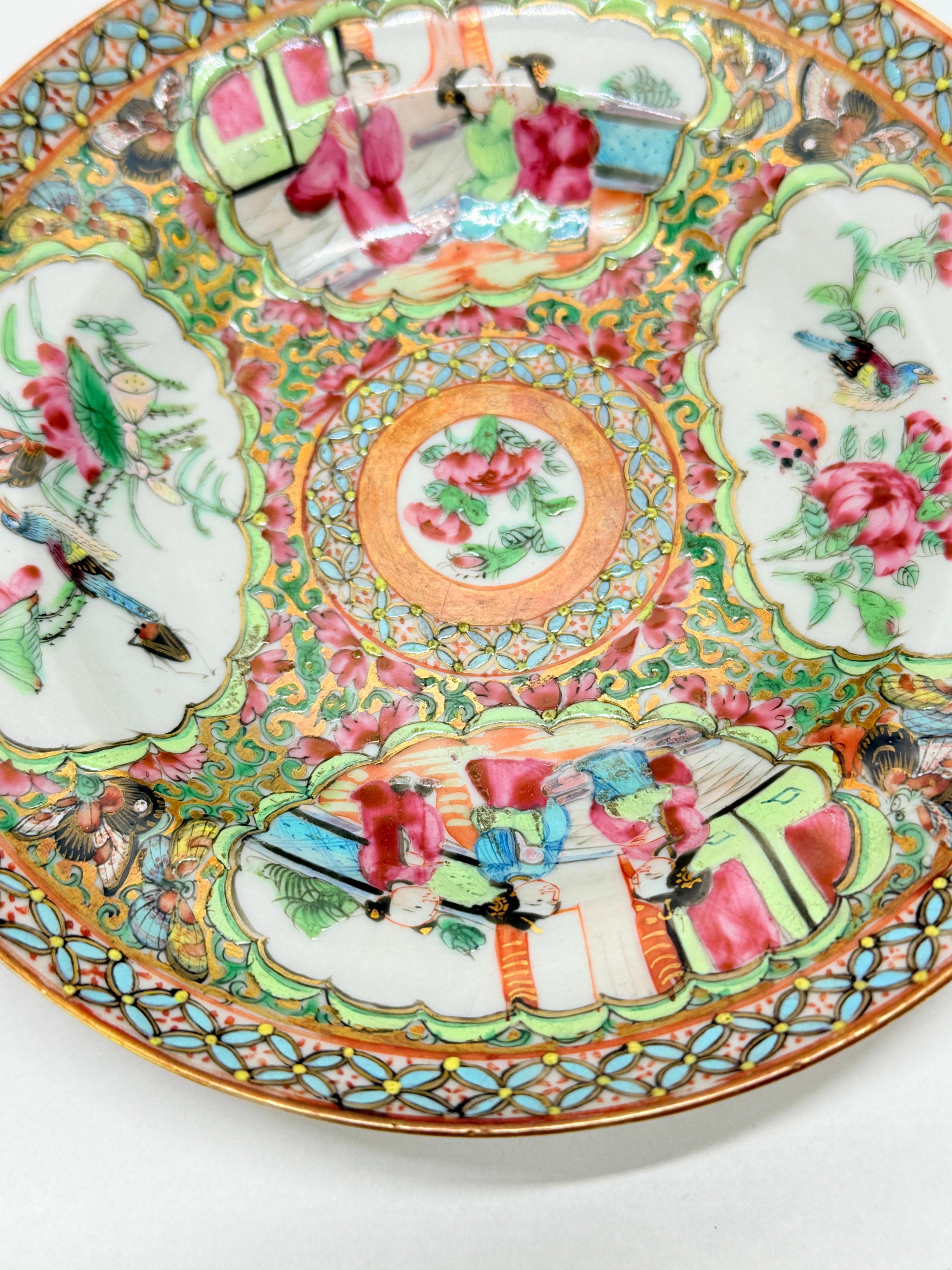 Pair, 19th Century Chinese Famille Rose Medallion Saucers For Sale 4
