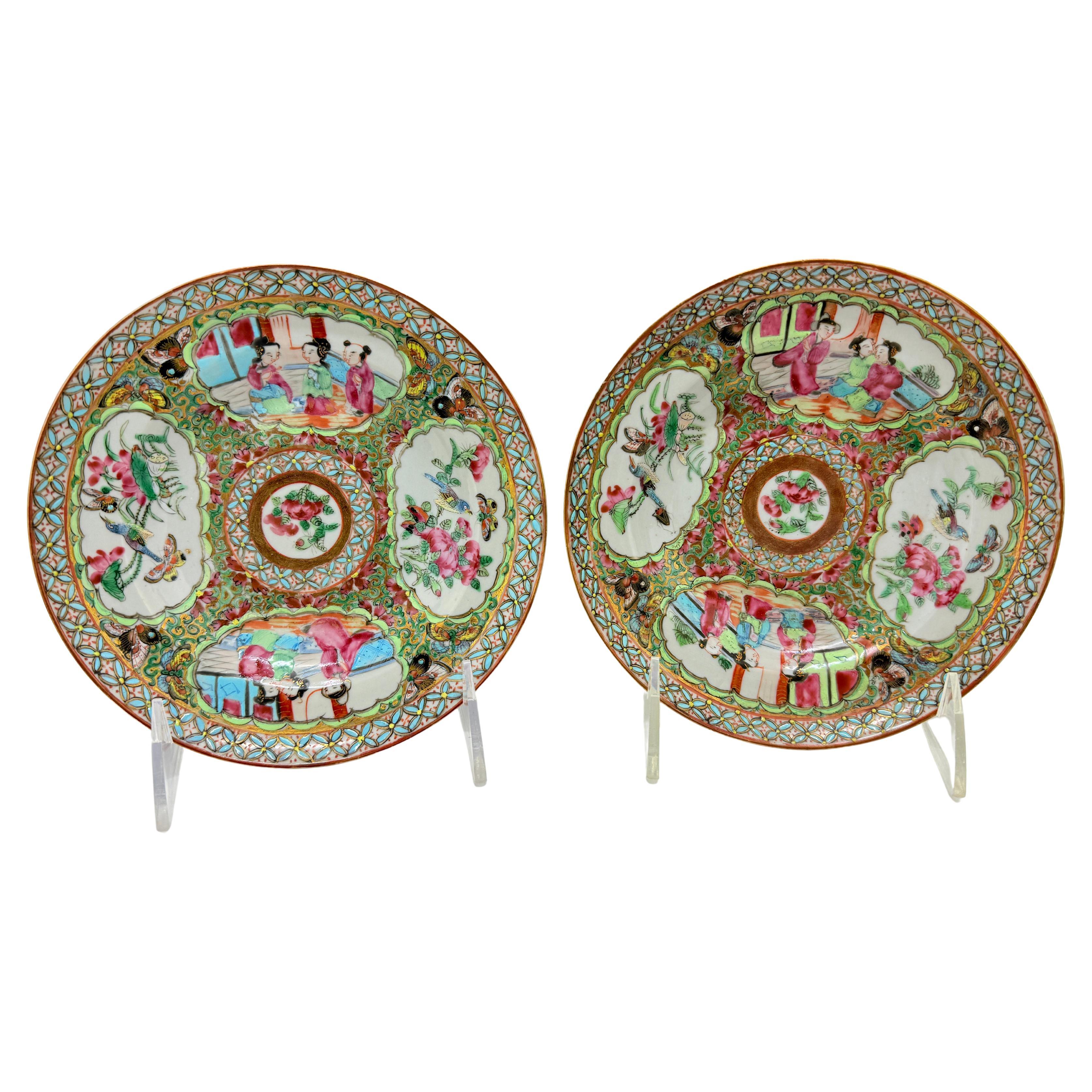 Pair, 19th Century Chinese Famille Rose Medallion Saucers