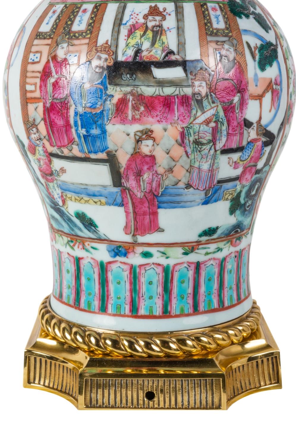 Pair 19th Century Chinese Famille Rose Vase or Lamp, circa 1880 4