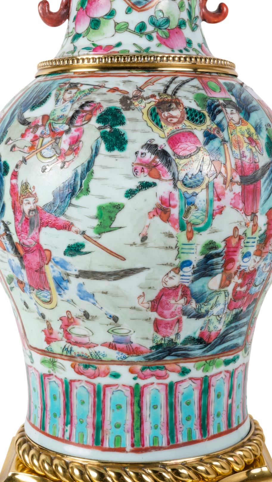 Pair 19th Century Chinese Famille Rose Vase or Lamp, circa 1880 5