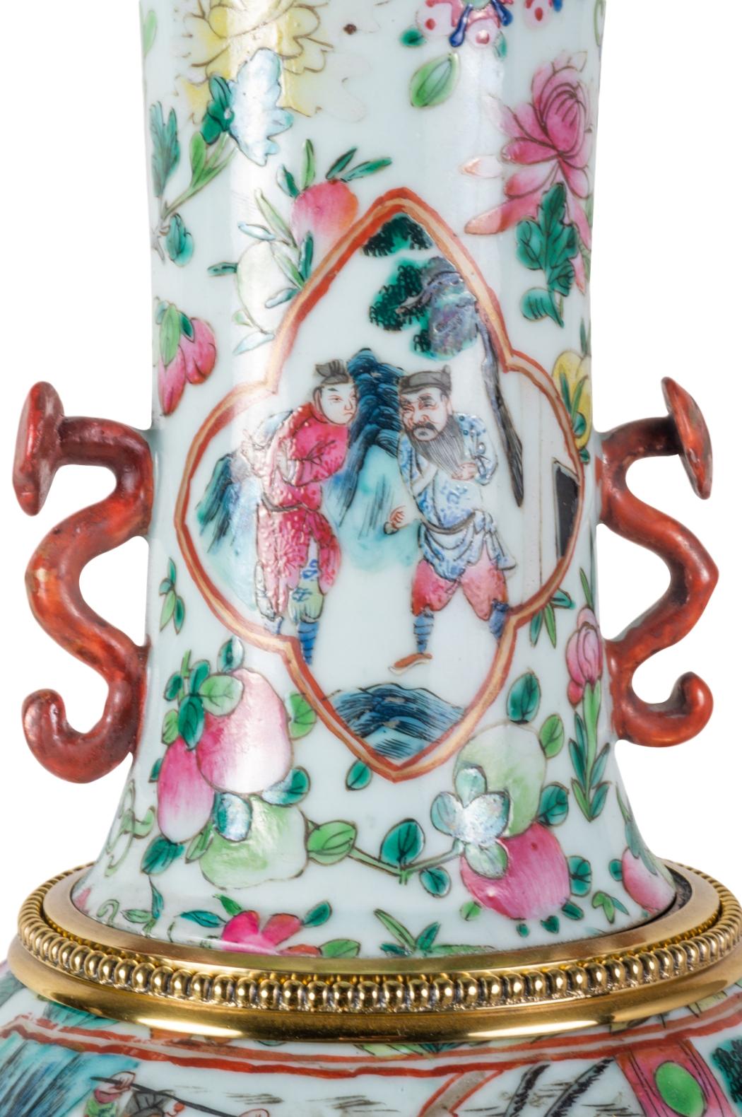 Pair 19th Century Chinese Famille Rose Vase or Lamp, circa 1880 6