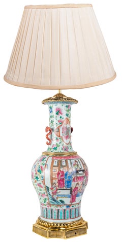 Pair 19th Century Chinese Famille Rose Vase or Lamp, circa 1880