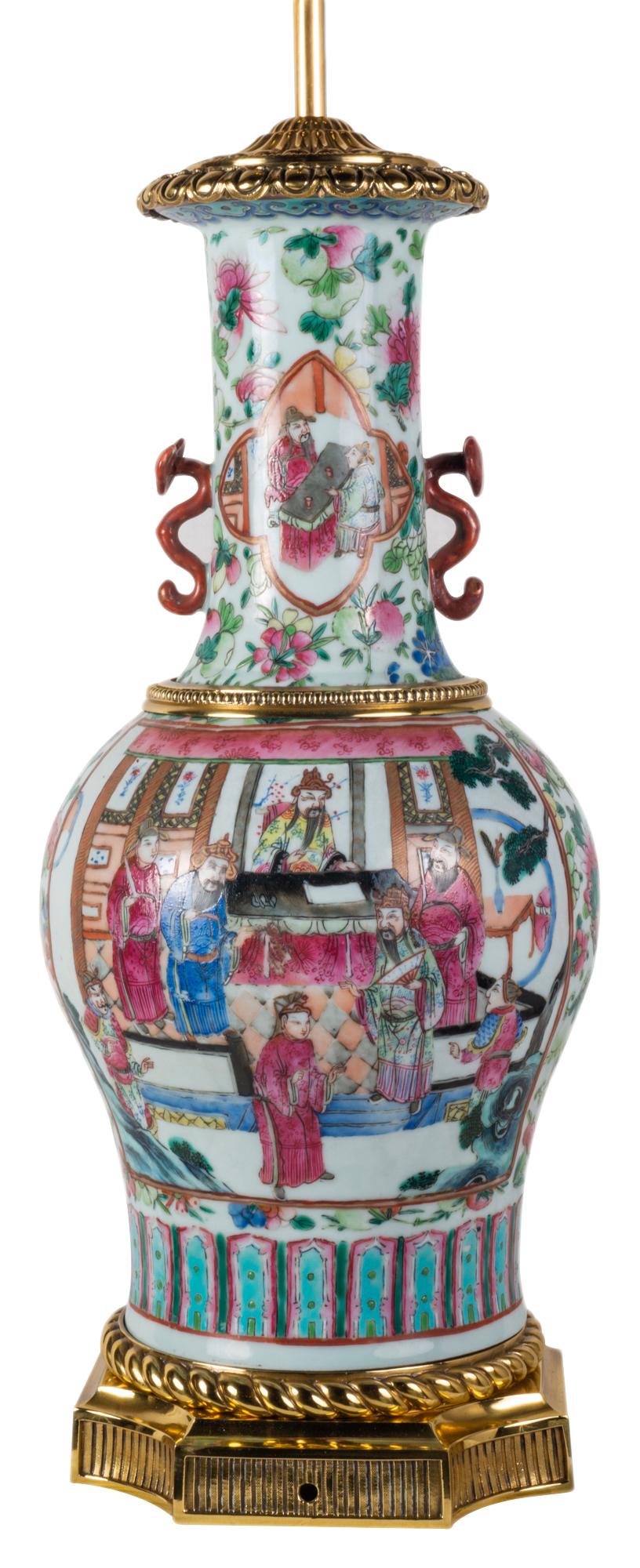 Chinese Export Pair 19th Century Chinese Famille Rose Vase or Lamp, circa 1880
