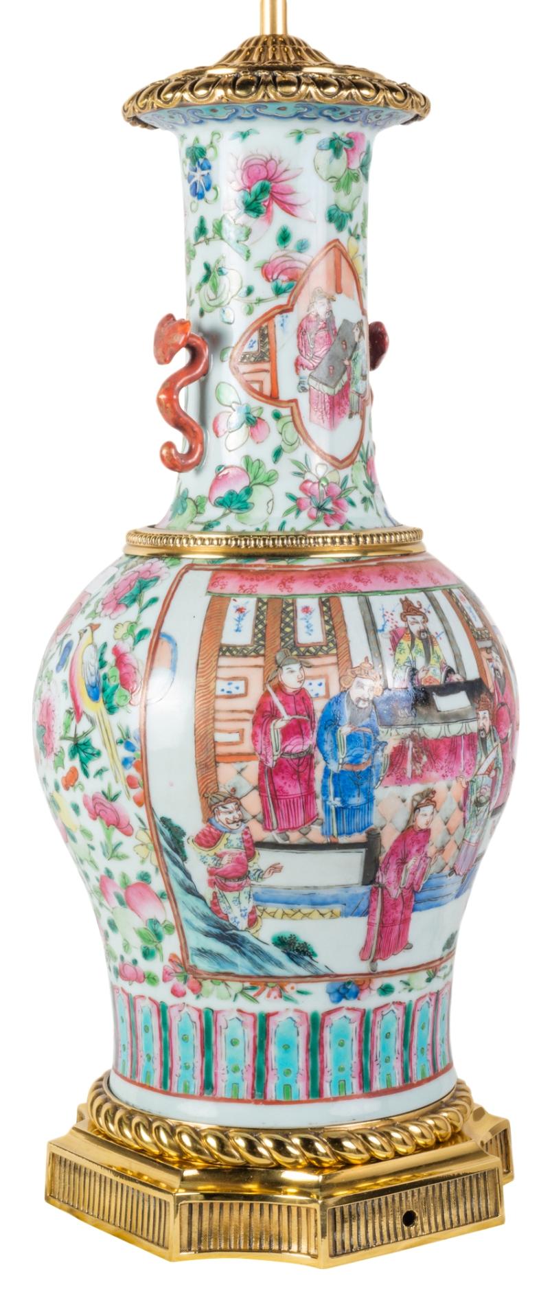 Hand-Painted Pair 19th Century Chinese Famille Rose Vase or Lamp, circa 1880