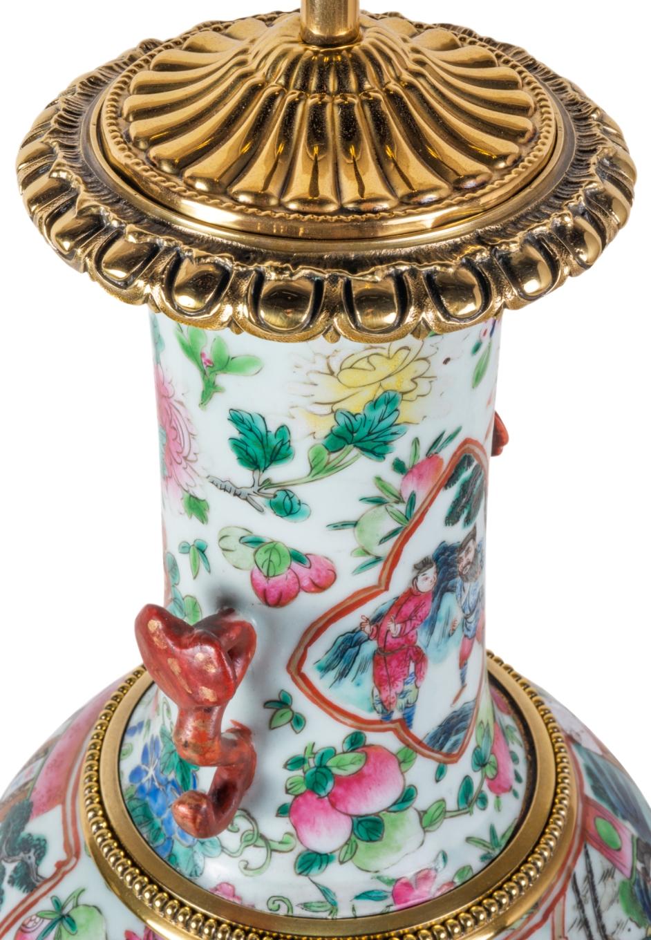 Pair 19th Century Chinese Famille Rose Vase or Lamp, circa 1880 In Good Condition In Brighton, Sussex