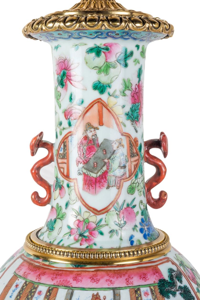 Porcelain Pair 19th Century Chinese Famille Rose Vase or Lamp, circa 1880