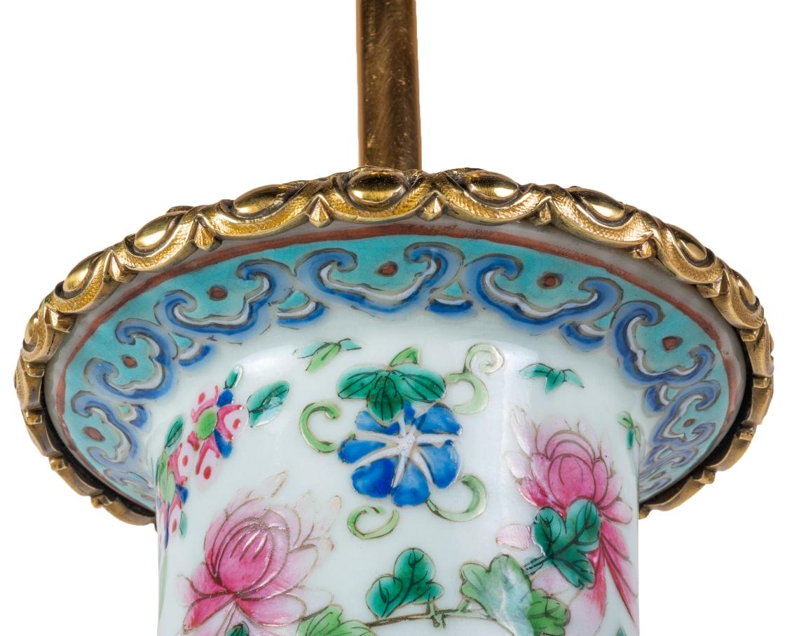 Pair 19th Century Chinese Famille Rose Vase or Lamp, circa 1880 2