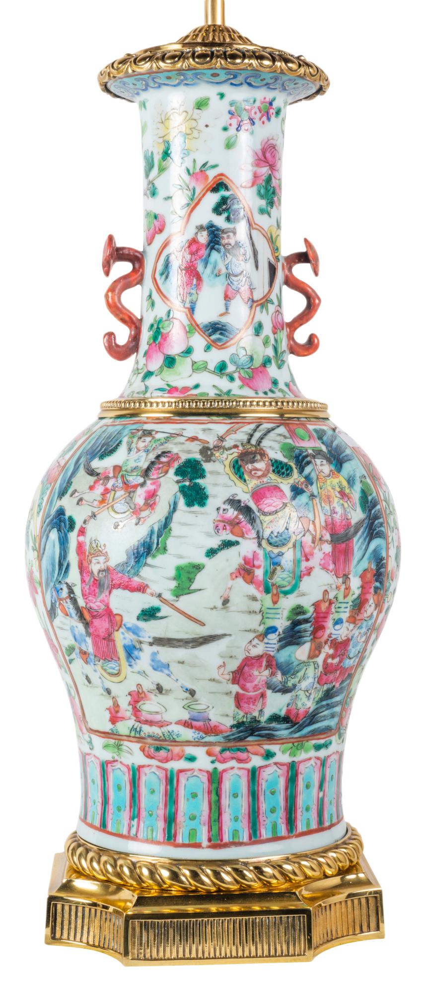 Pair 19th Century Chinese Famille Rose Vase or Lamp, circa 1880 3