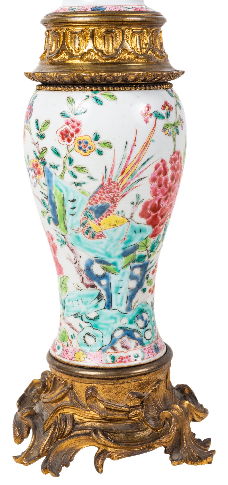 Chinese Export Pair of 19th Century Chinese Famille Rose Vases / Lamps, circa 1880 For Sale