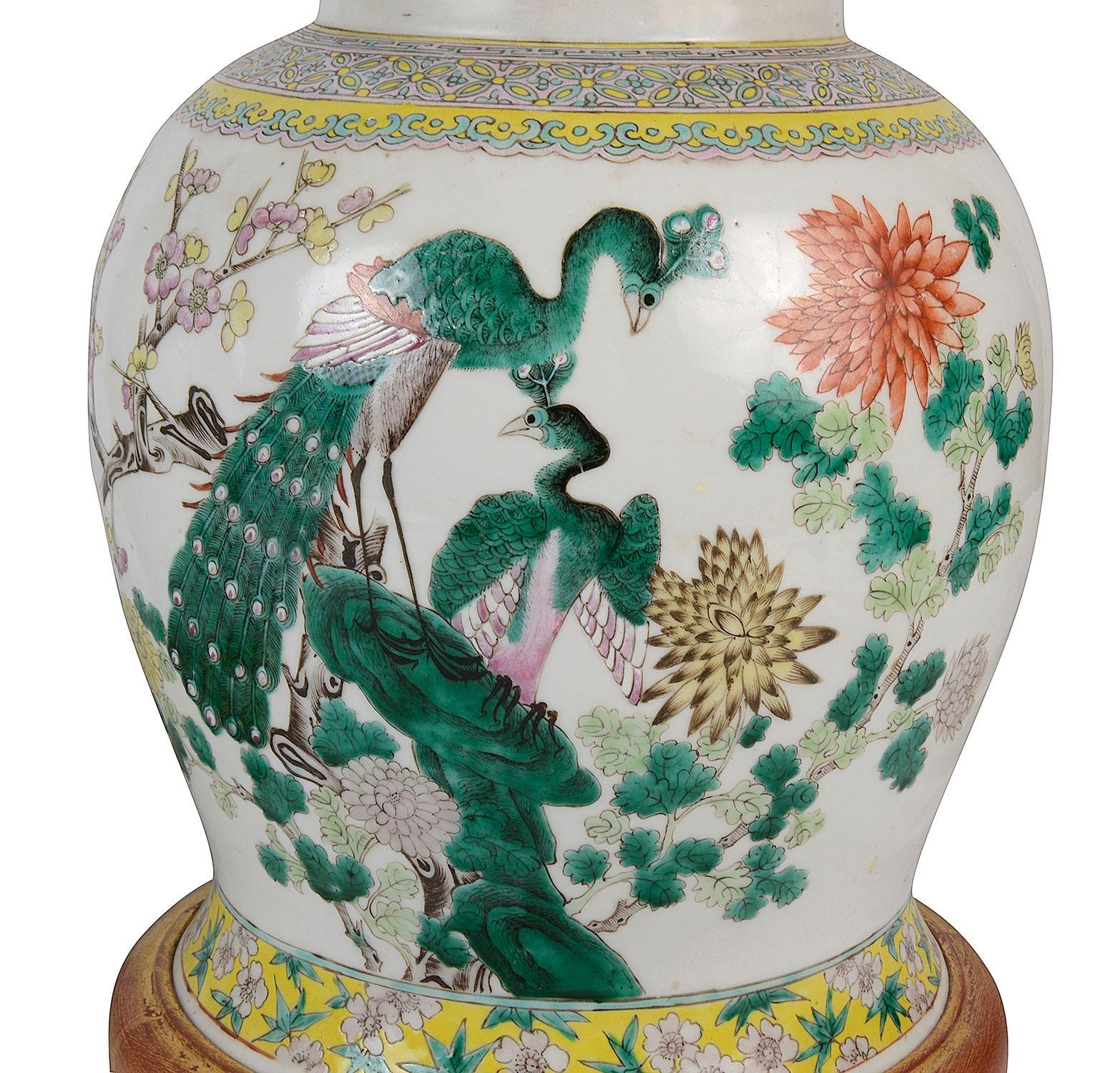 Hand-Painted Pair 19th Century Chinese Famille Rose vases / lamps.
