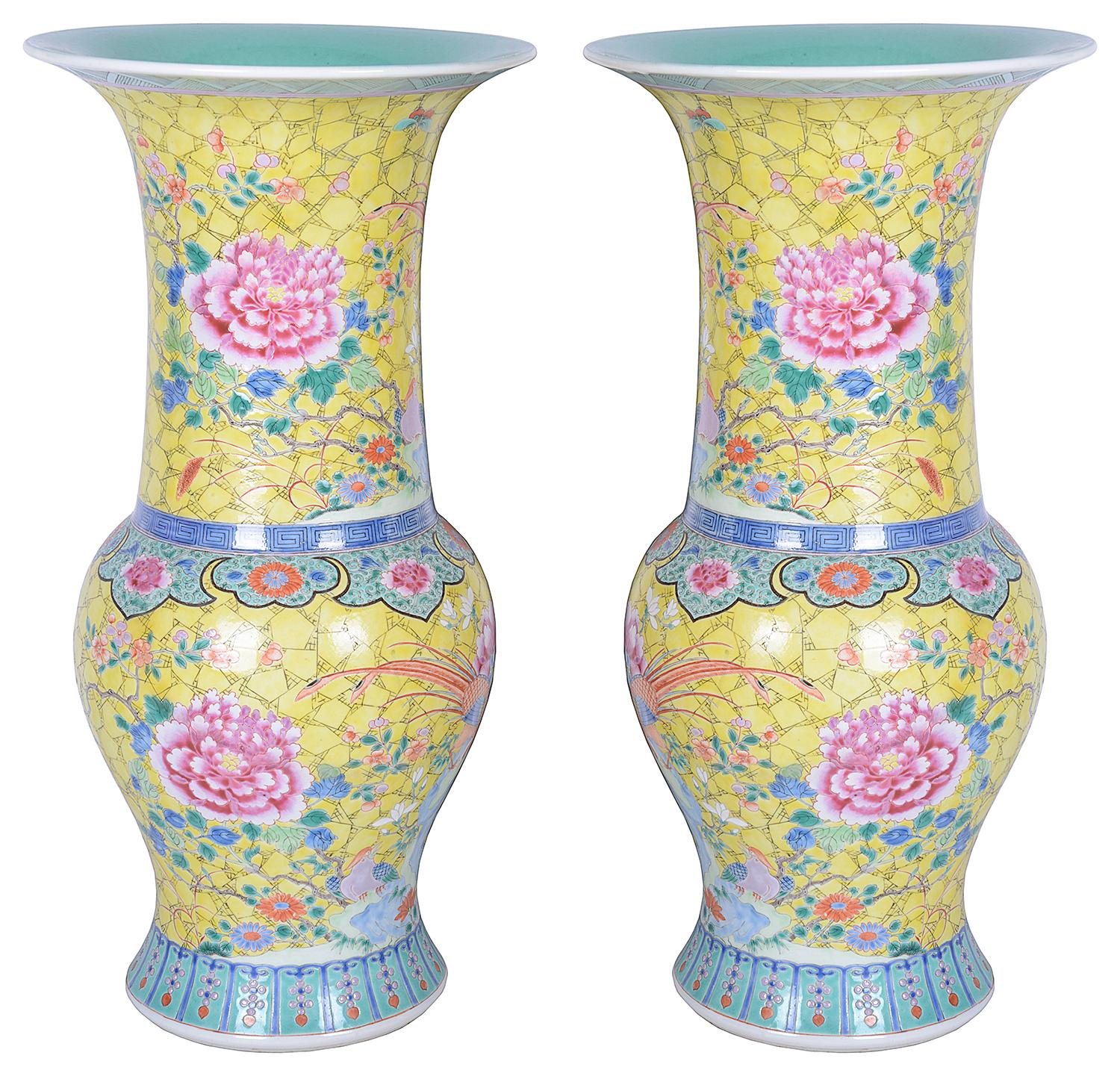 Paar chinesische Famille-Rosenvasen/Lampen des 19. Jahrhunderts (Porzellan) im Angebot