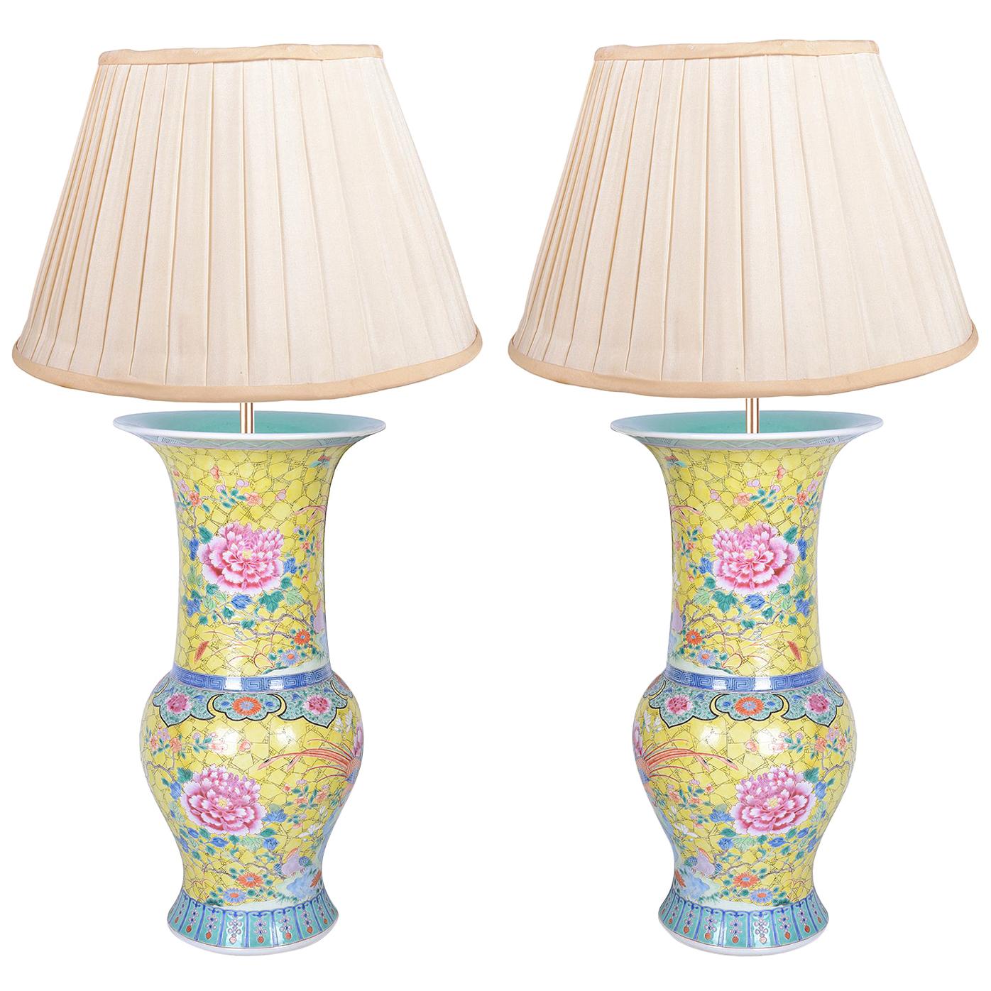 Pair of 19th Century Chinese Famille Rose Vases / Lamps