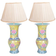 Pair of 19th Century Chinese Famille Rose Vases / Lamps