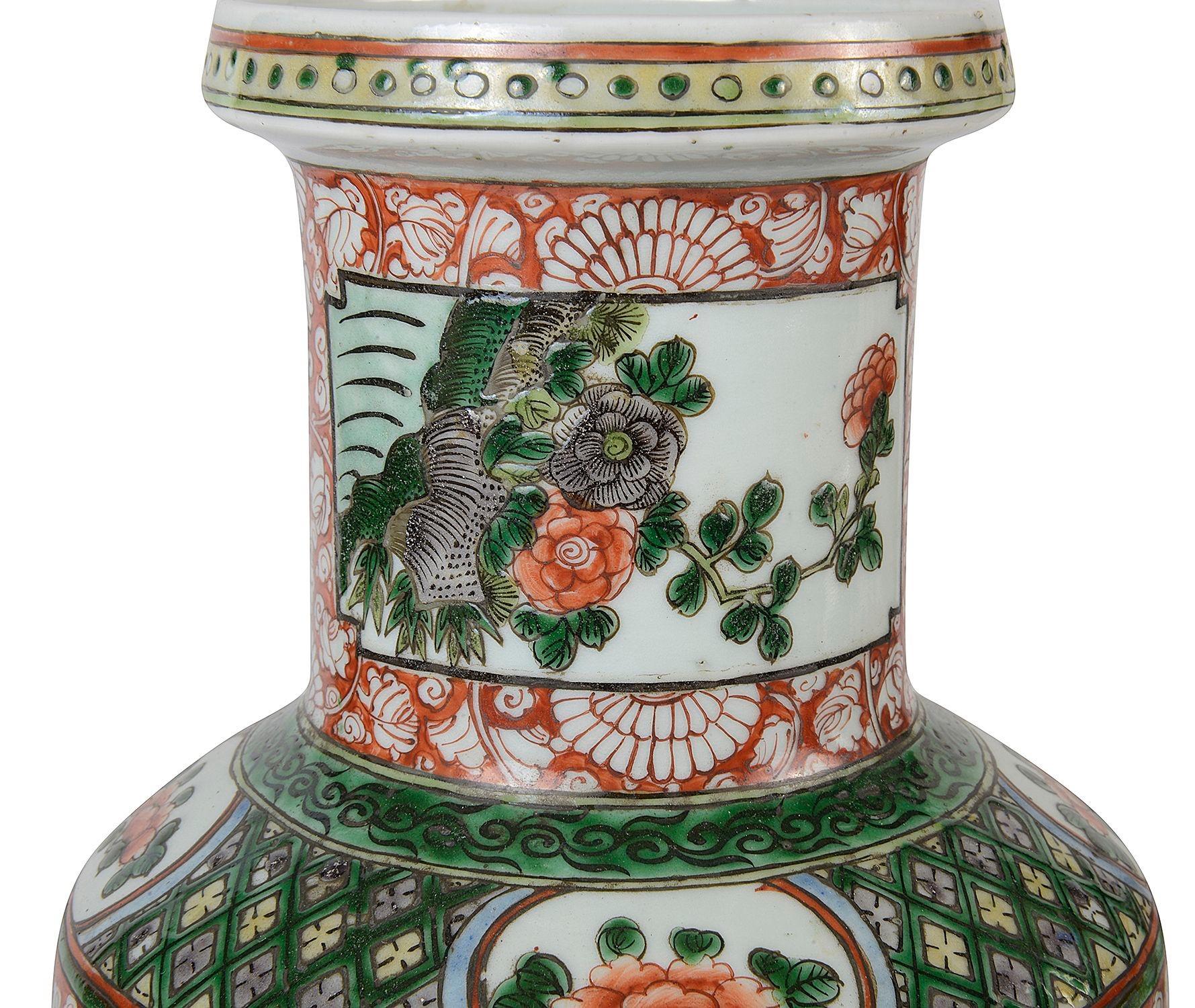 Japanese Pair 19th Century Chinese Famille Verte vases / lamps For Sale