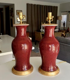Paar 19. Jahrhundert Chinesisch Flambe Oxblood Porzellan Tischlampen